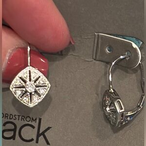 Nordstrom Rack Sterling Silver Filigree CZ Lever Back Earrings